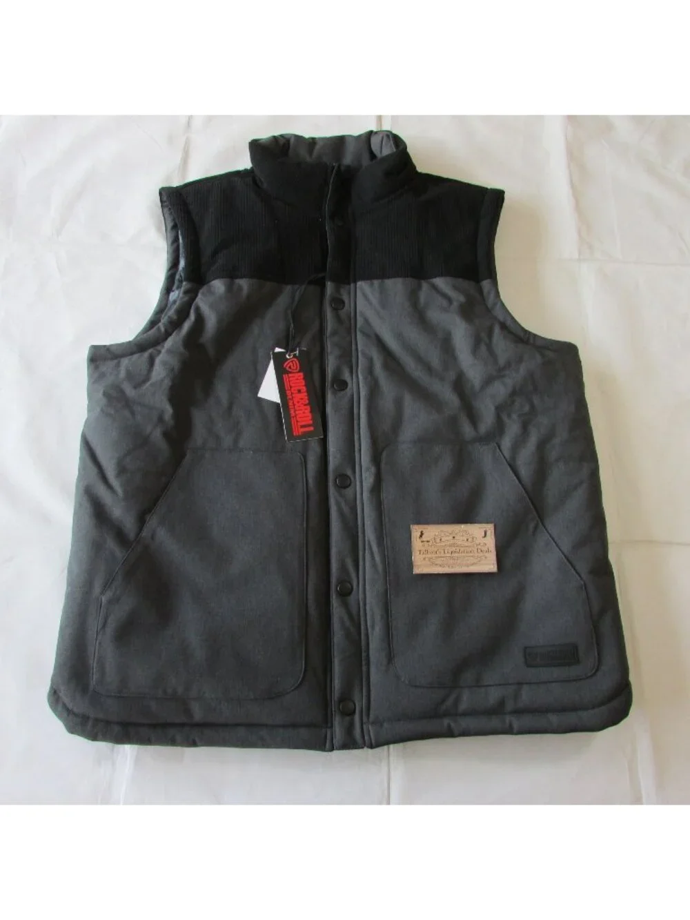 Rock & Roll Denim Men's LG Puffer with Corduroy Vest Black/Grey